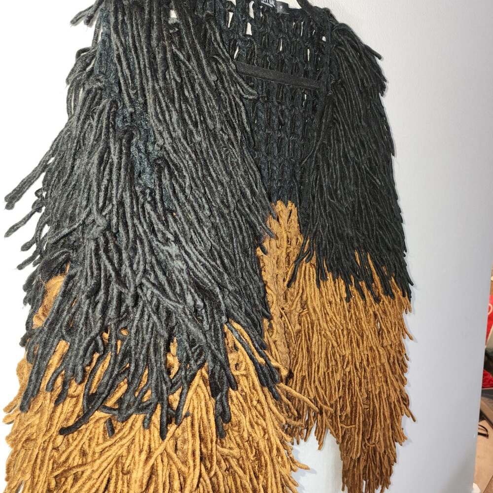 Nasty Gal Collection Bad Romance Shaggy Fringe Cardigan Black Brown Size S - Picture 5 of 9
